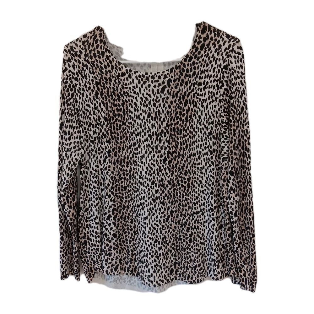 Chico's Leopard Sweater 1 Long Sleeve  Animal Print Pullover Exposed‎ Zip Top